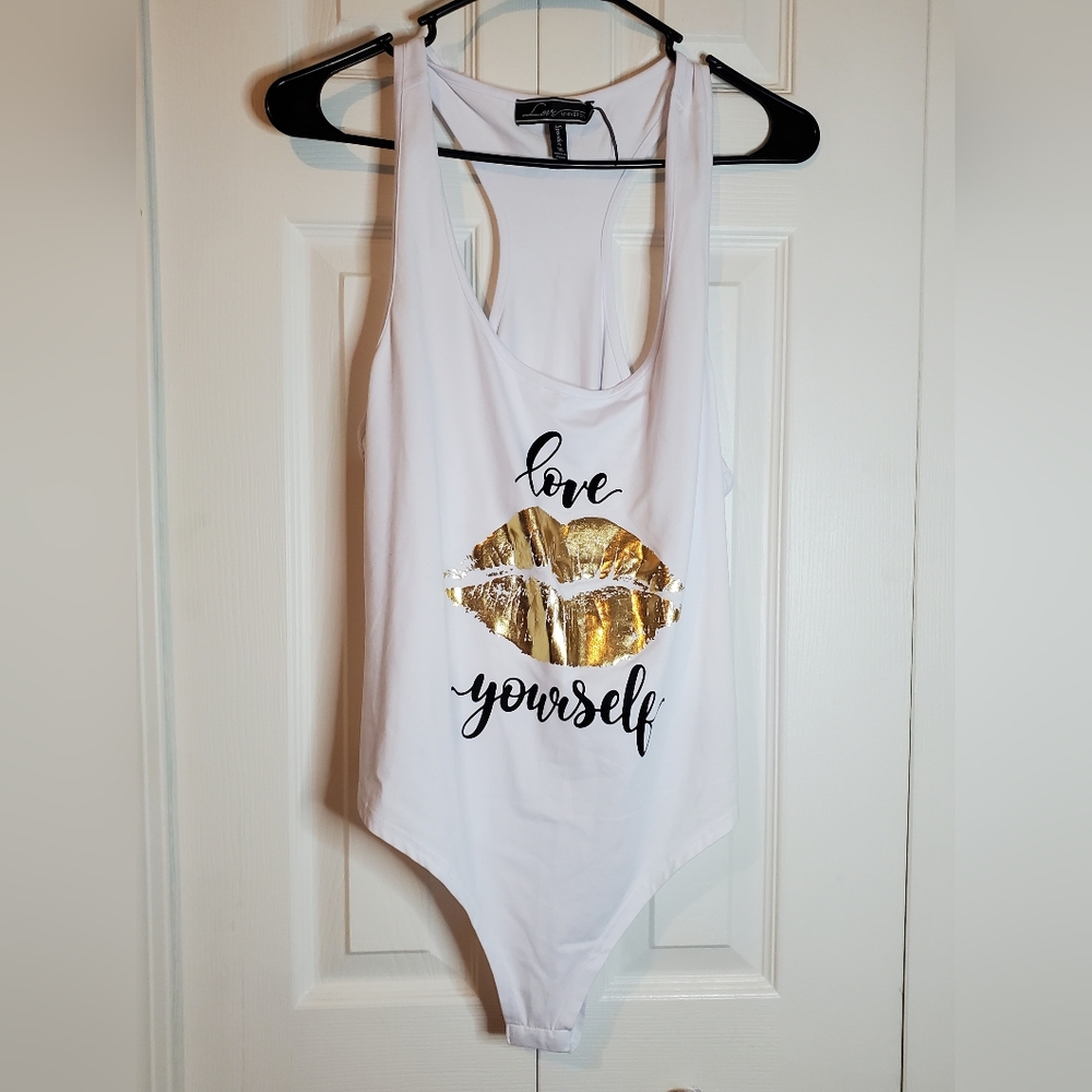 NWOT Rainbow Plus Size White Graphic Racerback Bodysuit-1X